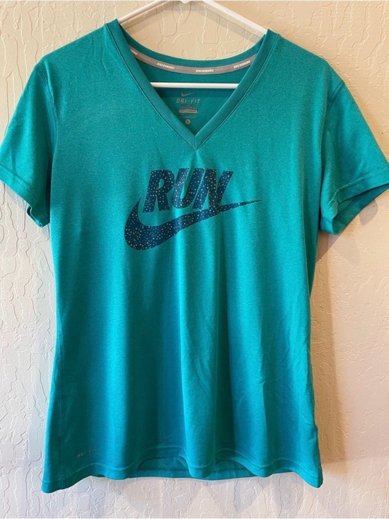Nike Tops - Nike Teal V-Neck RUN Graphic Short Sleeve Tee